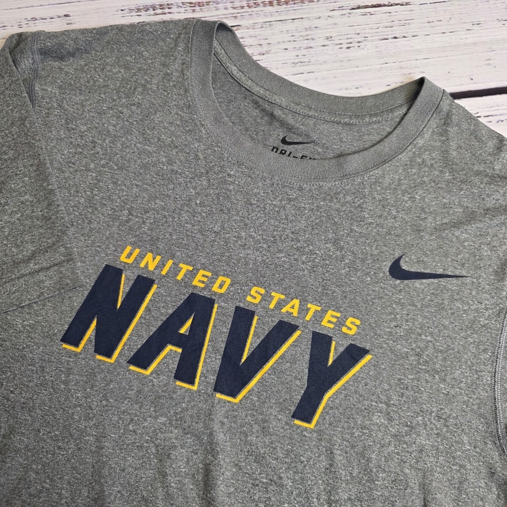 Nike Dri Fit Navy Midshipmen Shirt Heather Gray Short Sleeve Mens Large Legend T